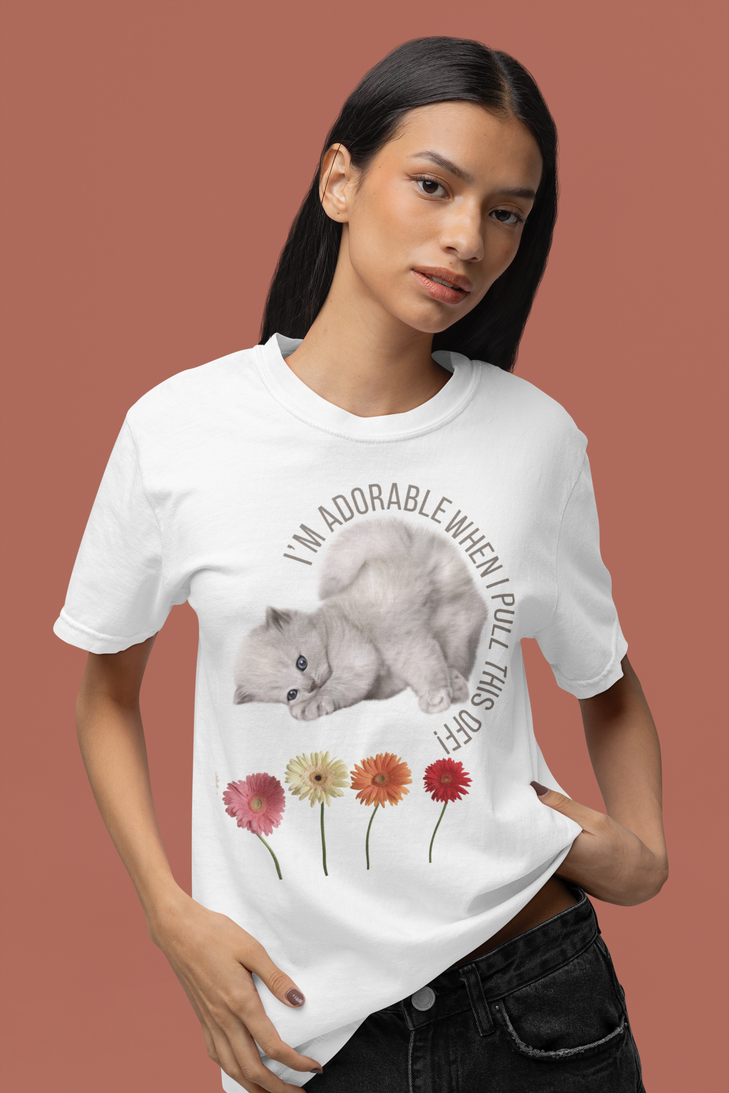 ✅ AU/NZ/Comfort Colours 1717,Cute Cat Floral Unisex T-Shirt - Adorable Gift for Cat Lovers, Summer Casual Tee, Pet Lover Gift, Birthday or Everyday Wear, Just Adorable!
