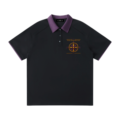 Find Your Own Way Graphic Contrast Collar Raglan Polo Shirt