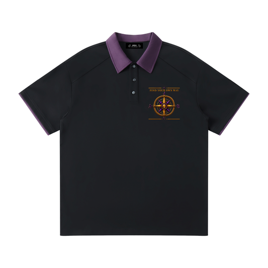 Find Your Own Way Graphic Contrast Collar Raglan Polo Shirt