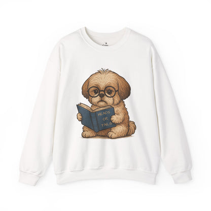 ✅ AU/NZ, Heads Or Tails, Cute Dog Reading Sweatshirt, Cozy Pup Crewneck, Animal Lover Gift, Dog Lover Apparel, Perfect for Book Lovers