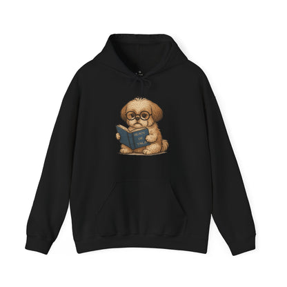 ✅ AU/NZ Cute Reading Puppy Hoodie, Cozy Pet Lover Sweatshirt, Gift for Dog Owners, Studying at Home Wear, Adorable Animal Sweatshirt