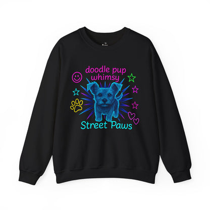 Neon Whimsy Doodle Pup Streetwear Sweatshirt