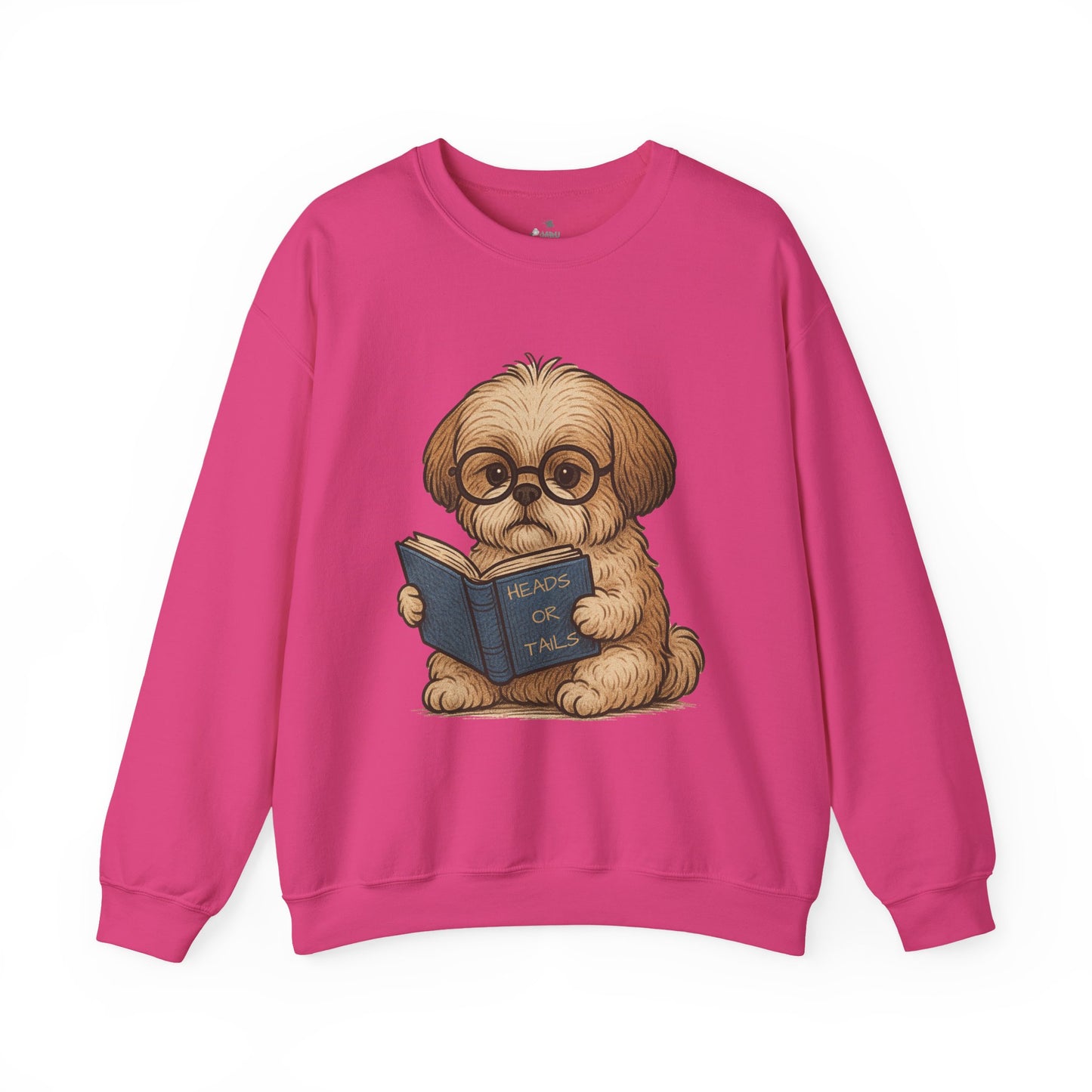 ✅ AU/NZ, Heads Or Tails, Cute Dog Reading Sweatshirt, Cozy Pup Crewneck, Animal Lover Gift, Dog Lover Apparel, Perfect for Book Lovers