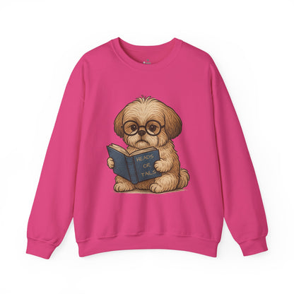 ✅ AU/NZ, Heads Or Tails, Cute Dog Reading Sweatshirt, Cozy Pup Crewneck, Animal Lover Gift, Dog Lover Apparel, Perfect for Book Lovers