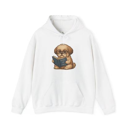 ✅ AU/NZ Cute Reading Puppy Hoodie, Cozy Pet Lover Sweatshirt, Gift for Dog Owners, Studying at Home Wear, Adorable Animal Sweatshirt