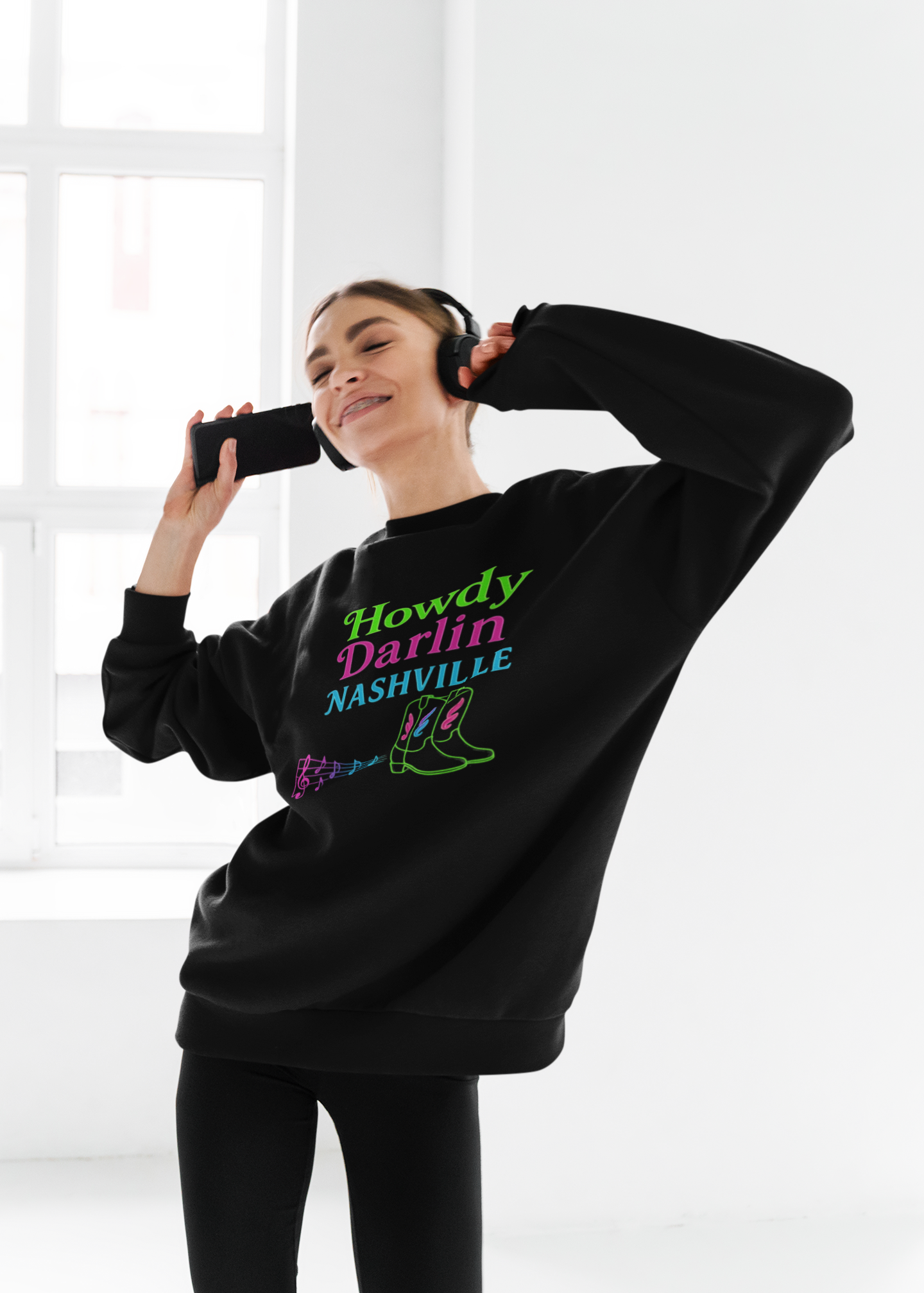 JABU Neon Nashville: Howdy Darlin Streetwear Sweatshirt with Guitar Glow Vibe for NZ & AU Trendsetters JABU© • JustAboutBeingU®