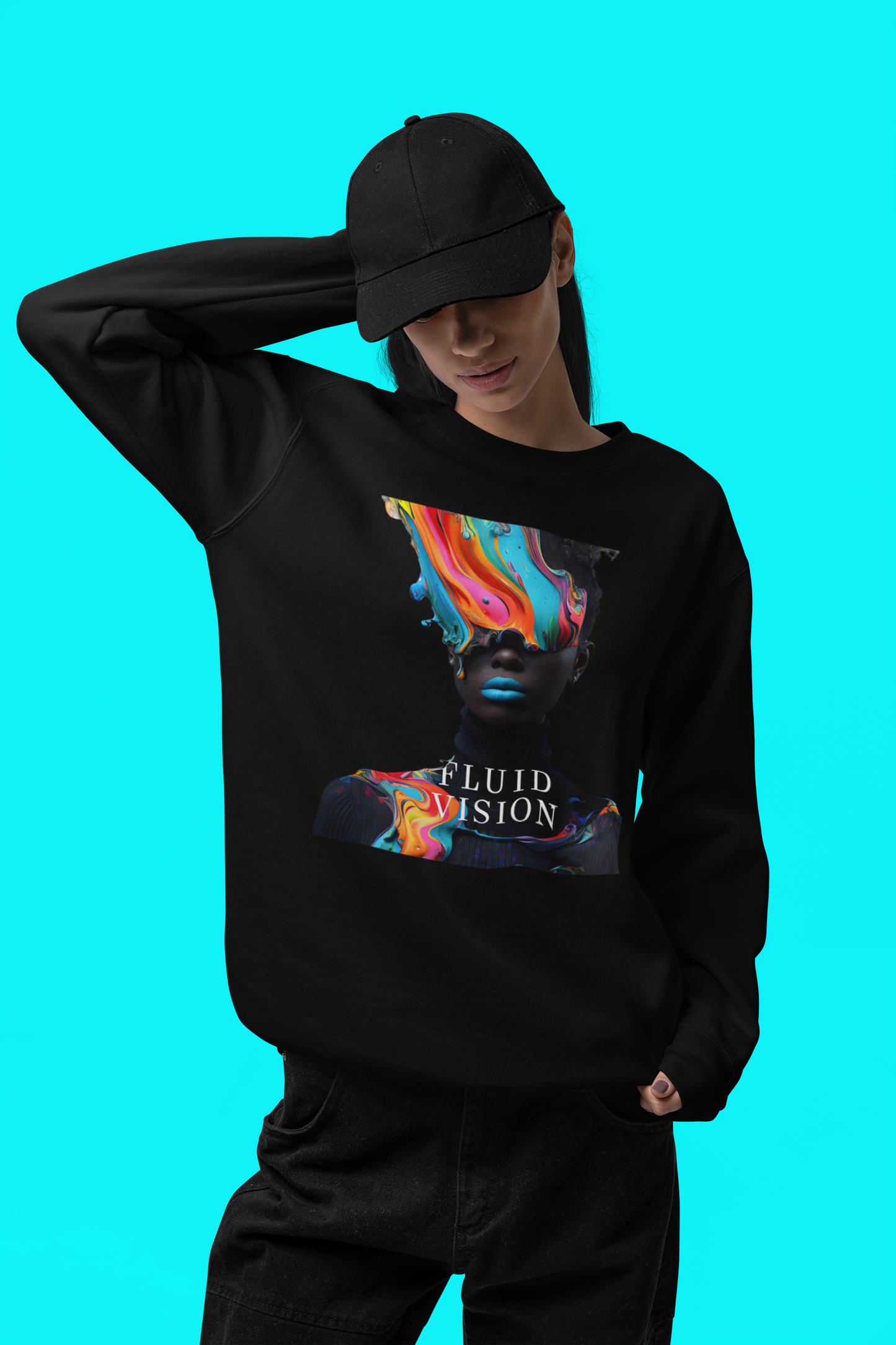JABU Neon Fluid Vision: Abstract Streetwear Sweatshirt with Vivid Color Swirl Design for NZ & AU Creatives JABU© • JustAboutBeingU®