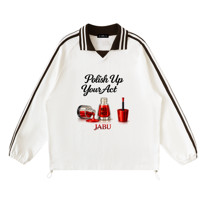 Polish Up Your Act Graphic Striped V-Neck Athletic Pullover