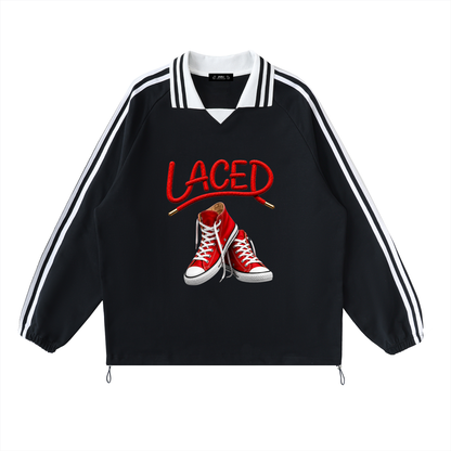Contrast Striped Lapel Collar Sweatshirt