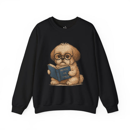 ✅ AU/NZ, Heads Or Tails, Cute Dog Reading Sweatshirt, Cozy Pup Crewneck, Animal Lover Gift, Dog Lover Apparel, Perfect for Book Lovers