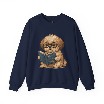 ✅ AU/NZ, Heads Or Tails, Cute Dog Reading Sweatshirt, Cozy Pup Crewneck, Animal Lover Gift, Dog Lover Apparel, Perfect for Book Lovers