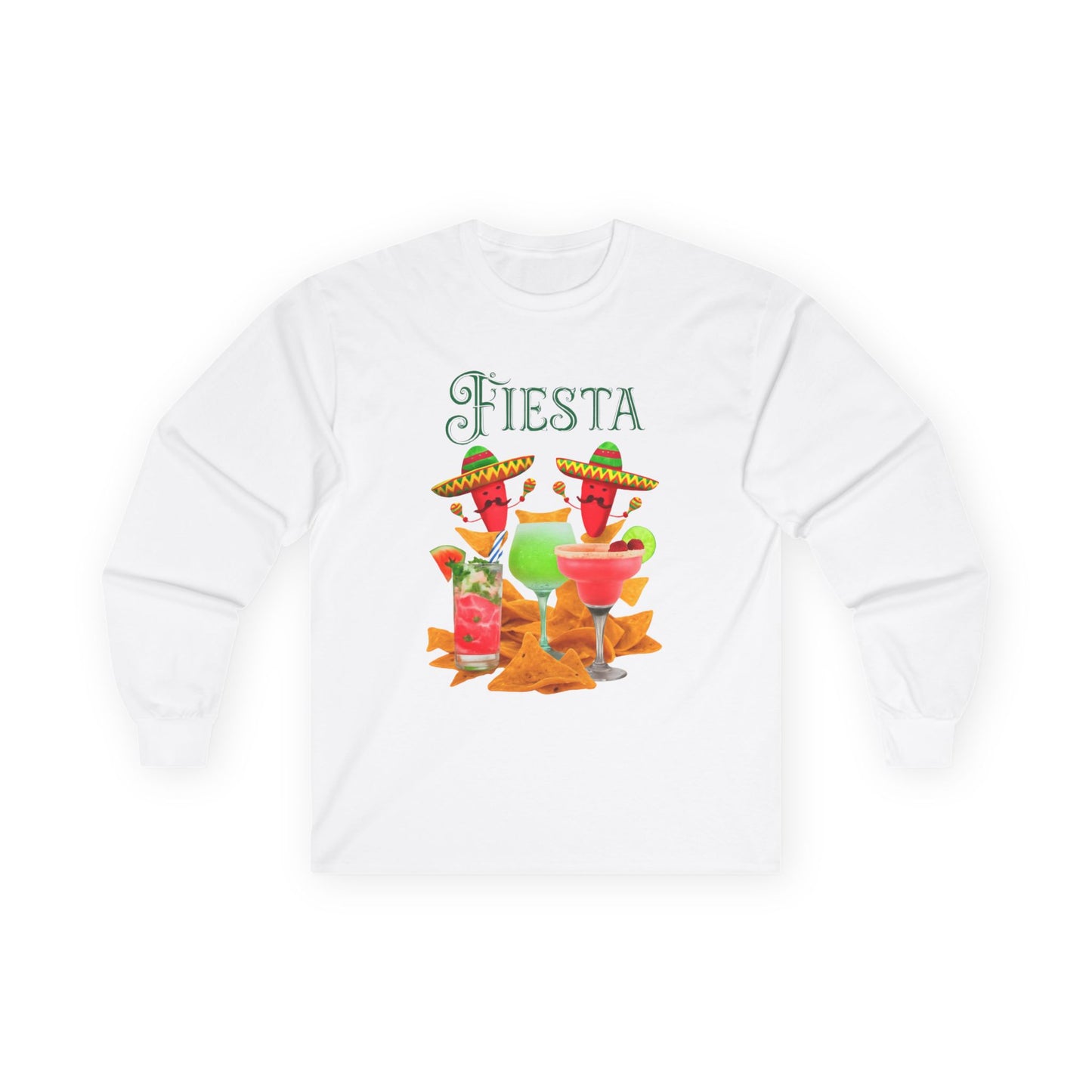 ✅ AU/NZ -FIESTA TIME! Long Sleeve Tee, Fun Party Shirt, Unisex Cotton Tee, Summer Celebration Top, Vibrant Drink Design Tee, Gift for Fiesta Lovers