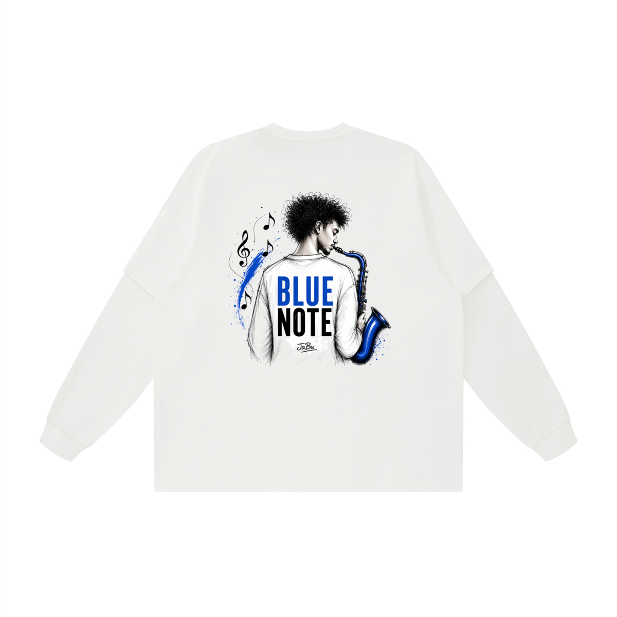Blue Note Saxophone Graphic Layered Oversized T Shirt