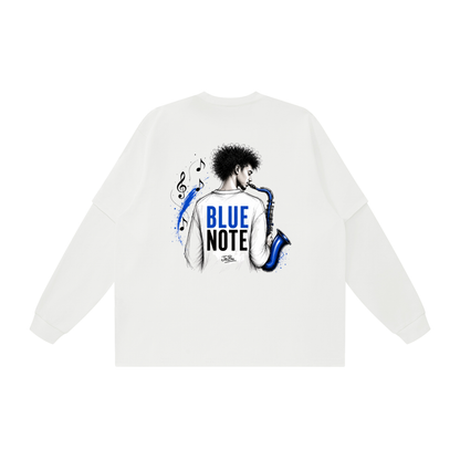 Blue Note Saxophone Graphic Layered Oversized T Shirt