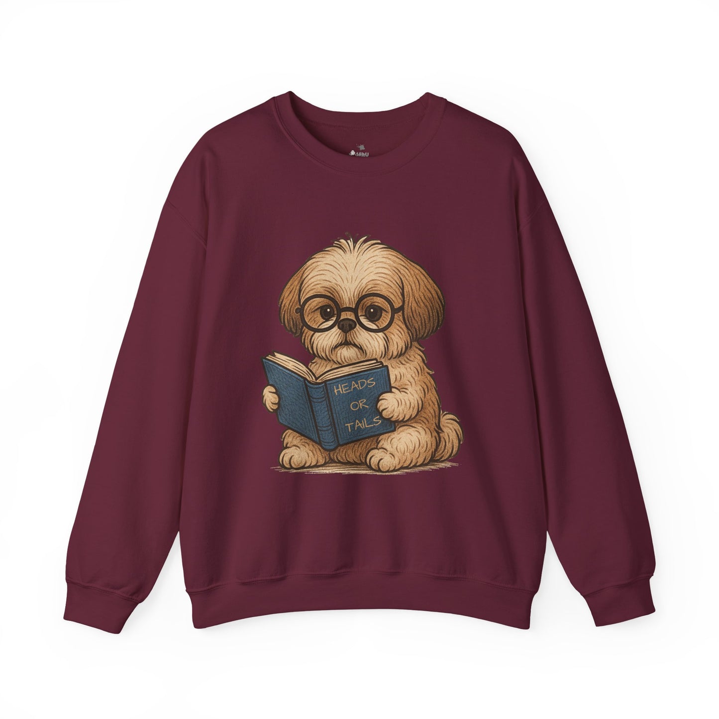 ✅ AU/NZ, Heads Or Tails, Cute Dog Reading Sweatshirt, Cozy Pup Crewneck, Animal Lover Gift, Dog Lover Apparel, Perfect for Book Lovers