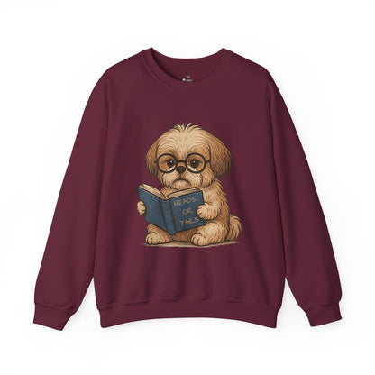 ✅ AU/NZ, Heads Or Tails, Cute Dog Reading Sweatshirt, Cozy Pup Crewneck, Animal Lover Gift, Dog Lover Apparel, Perfect for Book Lovers