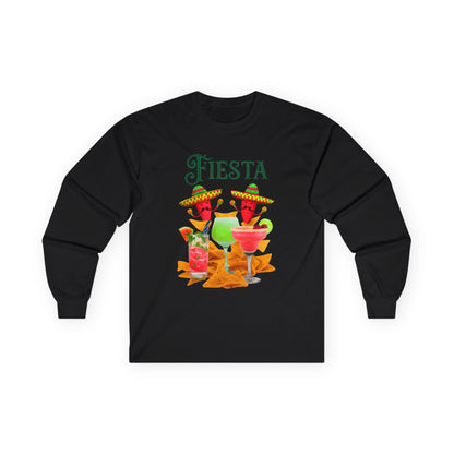 ✅ AU/NZ -FIESTA TIME! Long Sleeve Tee, Fun Party Shirt, Unisex Cotton Tee, Summer Celebration Top, Vibrant Drink Design Tee, Gift for Fiesta Lovers