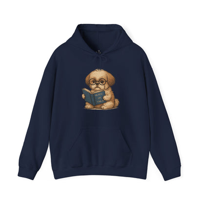 ✅ AU/NZ Cute Reading Puppy Hoodie, Cozy Pet Lover Sweatshirt, Gift for Dog Owners, Studying at Home Wear, Adorable Animal Sweatshirt