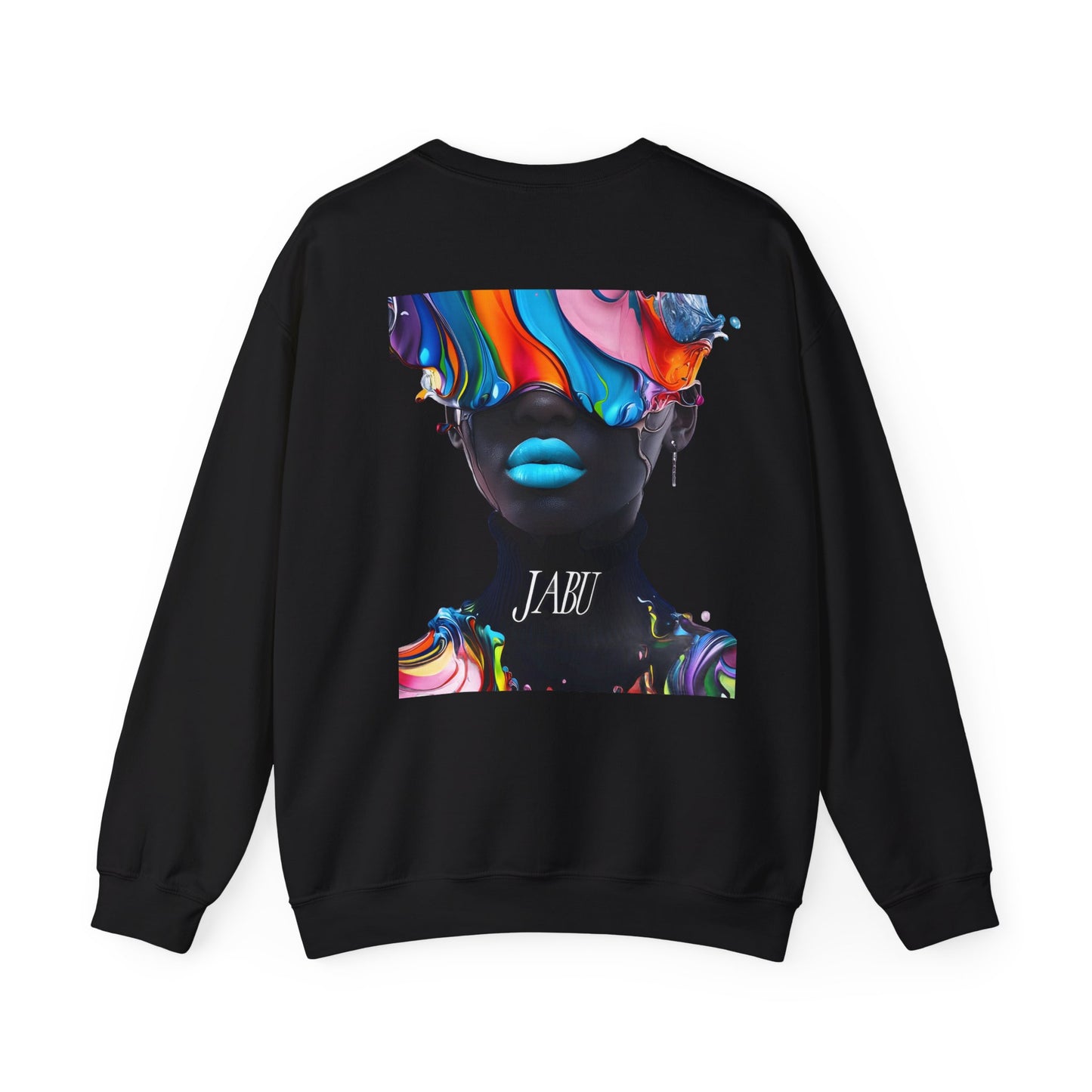 JABU Neon Fluid Vision: Abstract Streetwear Sweatshirt with Vivid Color Swirl Design for NZ & AU Creatives JABU© • JustAboutBeingU®