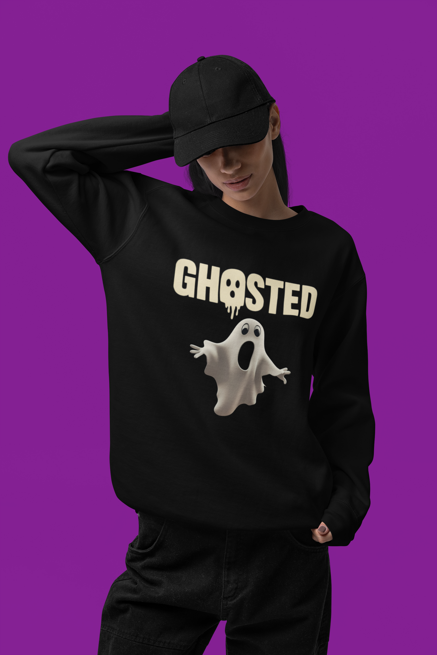 ✅ AU/NZ Ghosted Crewneck Sweatshirt - Perfect for Halloween, Cozy Casual Wear, Gift for Ghost Lovers, Spooky Night Out