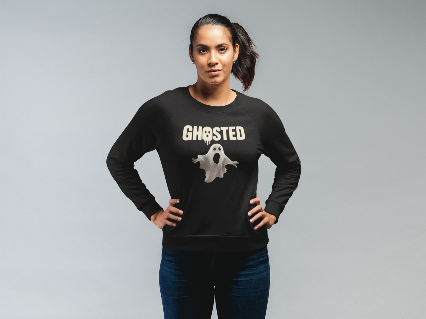✅ AU/NZ Ghosted Crewneck Sweatshirt - Perfect for Halloween, Cozy Casual Wear, Gift for Ghost Lovers, Spooky Night Out
