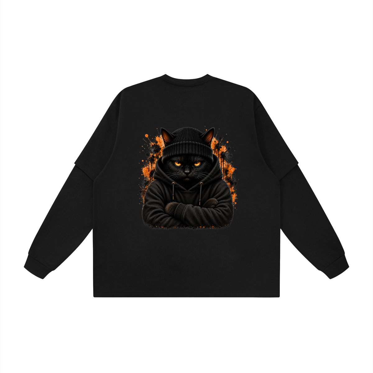 Hard Pass Cat Graphic Layered Oversized T-Shirt