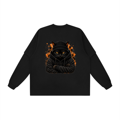 Hard Pass Cat Graphic Layered Oversized T-Shirt