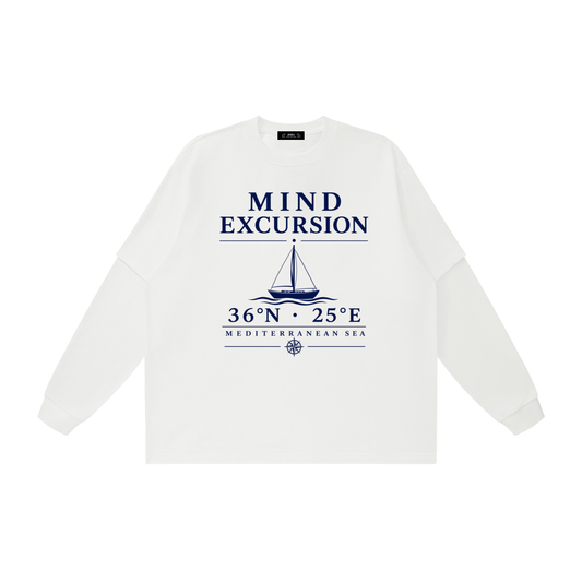 Mind Excursion Mediterranean Sailing Graphic Layered Oversized T-Shirt