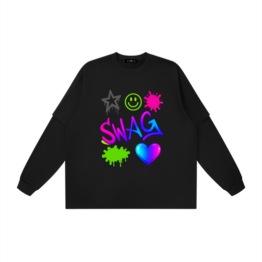 Neon Swag Graffiti Graphic Layered Oversized T Shirt