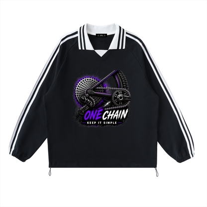 One Chain Graphic Striped V-Neck Athletic Pullover