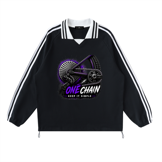 One Chain Graphic Striped V-Neck Athletic Pullover