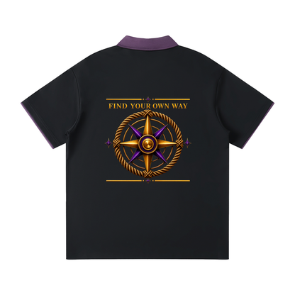 Find Your Own Way Graphic Contrast Collar Raglan Polo Shirt