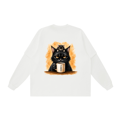 Not Today Coffee Cat Graphic Layered Oversized T Shirt