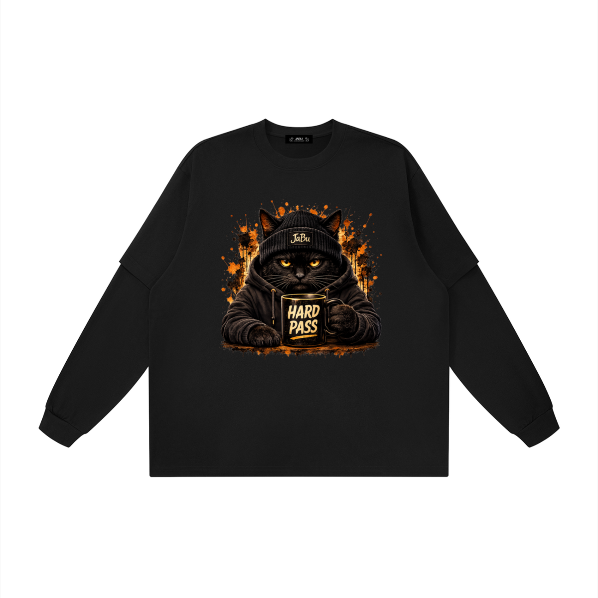 Hard Pass Cat Graphic Layered Oversized T-Shirt