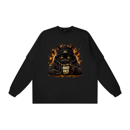 Hard Pass Cat Graphic Layered Oversized T-Shirt